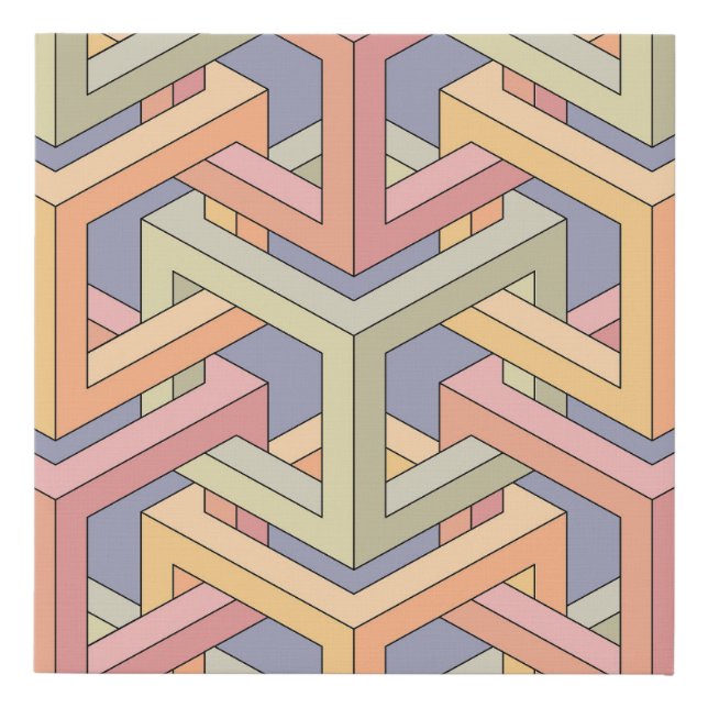3D Cubes, Optical Illusion Pattern. Faux Canvas Print (Front)