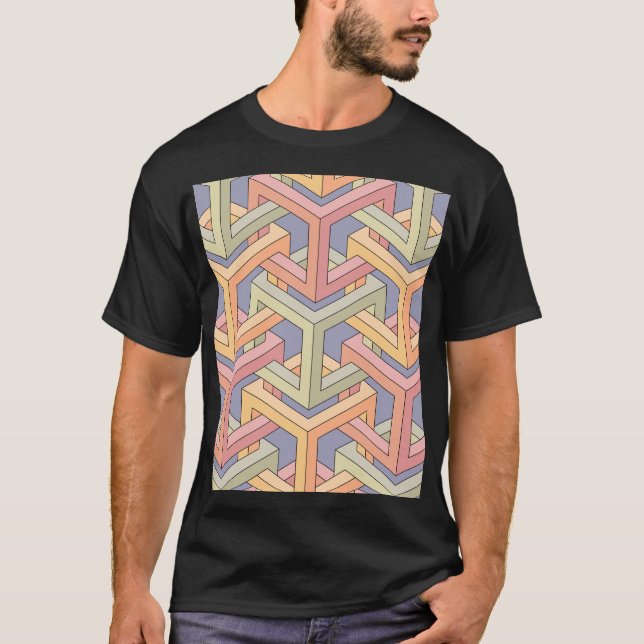 3D Cubes, Optical Illusion Pattern. T-Shirt (Front)