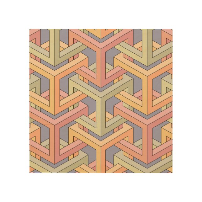 3D Cubes, Optical Illusion Pattern. Wood Wall Art (Front)
