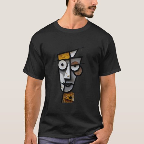  3d cubism face made out of rusty metal plates T_Shirt