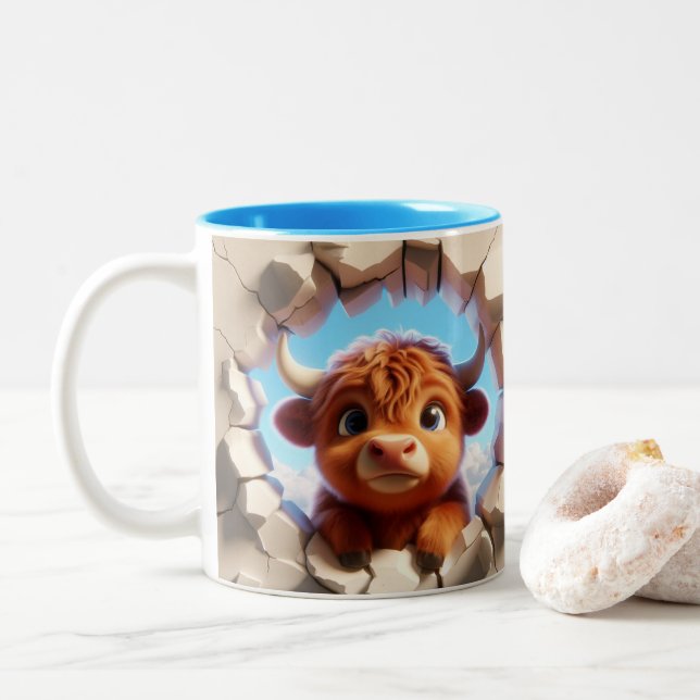 3D Cute Baby Cow Hot Cocoa Coffee Animals Two-Tone Coffee Mug (With Donut)