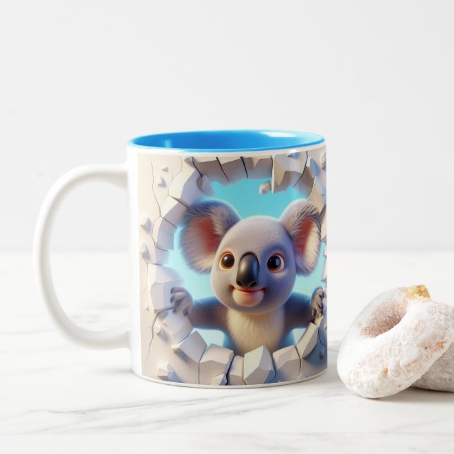 3D Cute Baby Koala Hot Cocoa Coffee Animals Two-Tone Coffee Mug (With Donut)