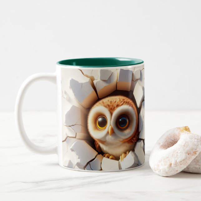 3D Cute Baby Owl Hot Cocoa Coffee Animals Two-Tone Coffee Mug (With Donut)