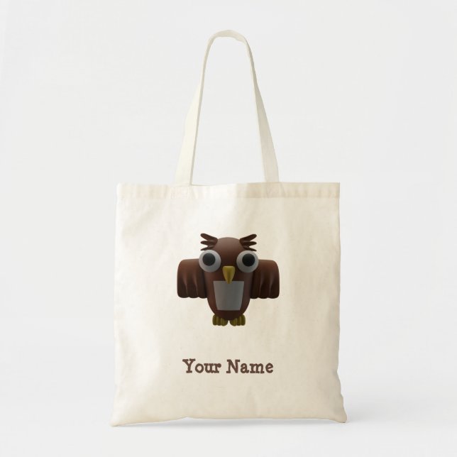 3D Cute Brown And White Cartoon Owl Tote Bag (Front)