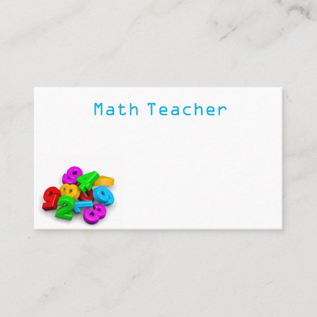 3D cute colorful numbers math teacher Business Card (Front)