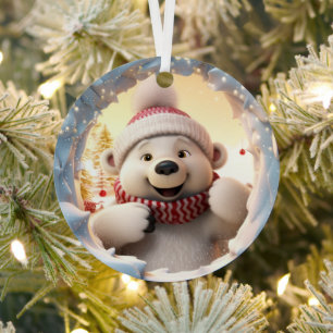 3D Cute Festive Winter Christmas Polar Bear Metal Ornament
