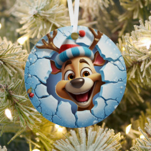 3D Cute Festive Winter Christmas Reindeer Metal Ornament