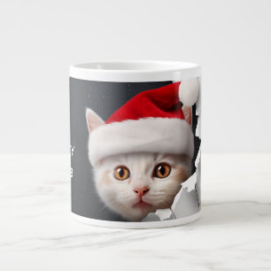 3D Cute Kitten with Santa Hat Giant Coffee Mug