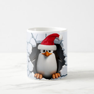 3D Cute Penguin with Santa Hat Coffee Mug