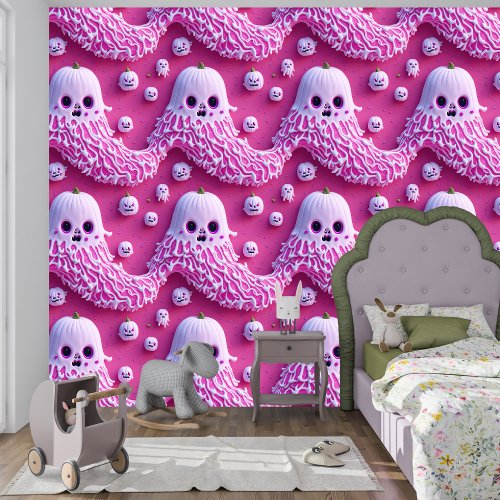 3D Cute Pink Ghost Halloween Seamless Design  Wallpaper