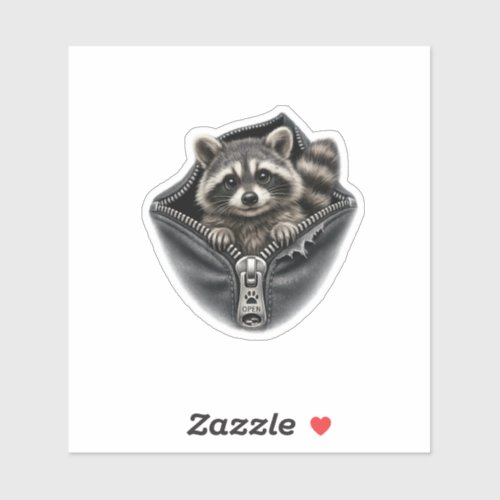 ​3D Cute Raccoon In Zipper Pocket Vinyl Sticker