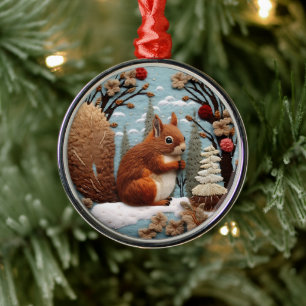 3D Cute Woodland Squirrel Animal Chirstmas Metal Ornament