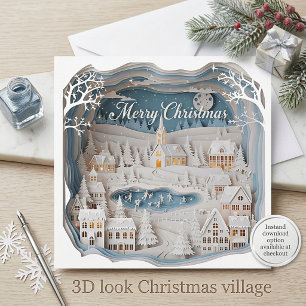 3D cutout look christmas village Card