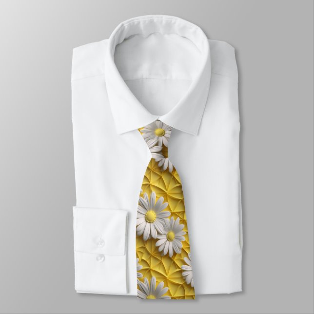 3d daisies white and yellow neck tie (Tied)