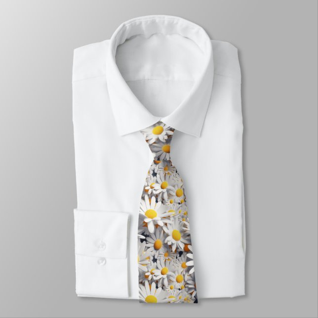 3d daisies white and yellow neck tie (Tied)