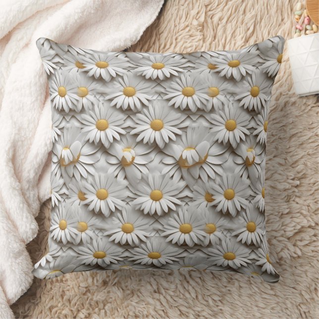 3d daisies white and yellow neck tie throw pillow (Blanket)