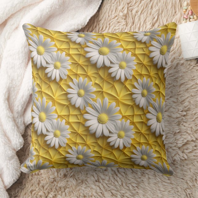 3d daisies white and yellow throw pillow (Blanket)