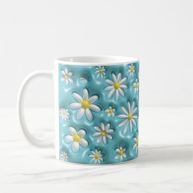 3D Daisy Floral Mug – Cute Blue Aesthetic Coffee  (Left)