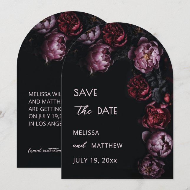 3D Dark Romantic Flowers Save The Date (Front/Back)
