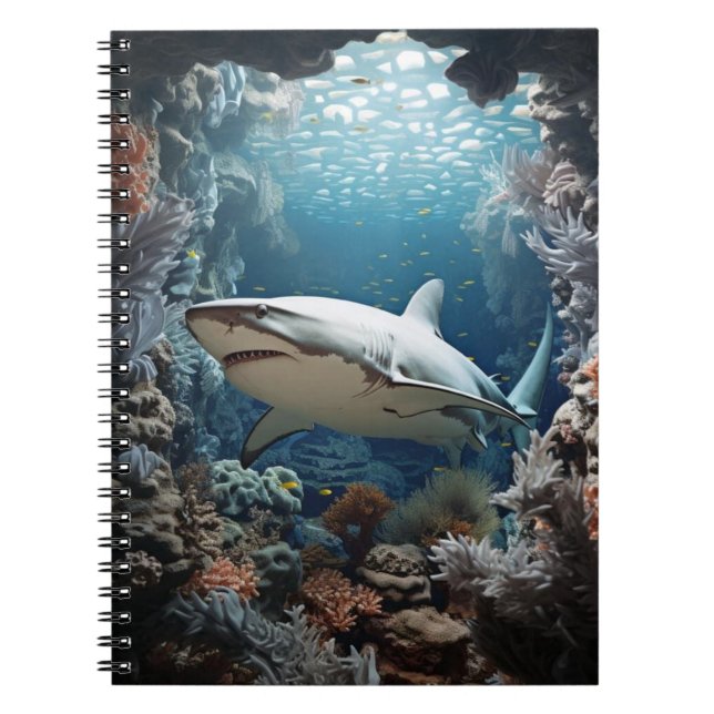 3D Dark Underwater Shark Notebook (Front)