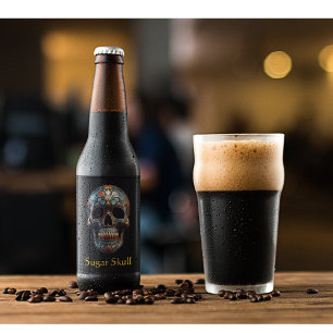 3D Day of the Dead skull, custom Beer Bottle Label
