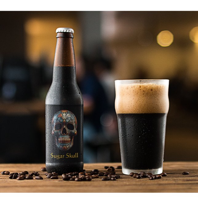 3D Day of the Dead skull, custom Beer Bottle Label (Creator Uploaded)