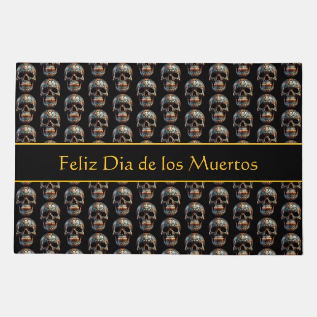 3D Day of the Dead skull, custom Doormat (Front)
