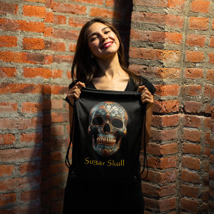 3D Day of the Dead skull, custom Drawstring Bag