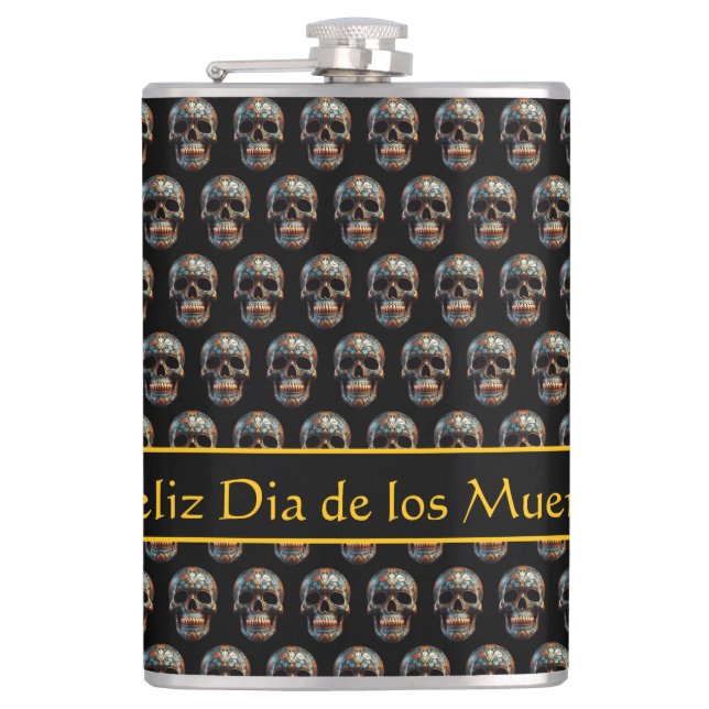 3D Day of the Dead skull, custom Flask (Front)