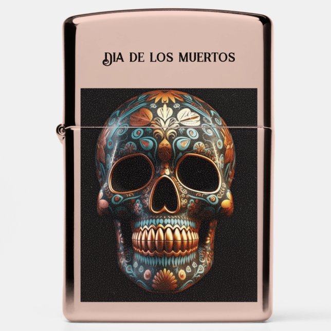 3D Day of the Dead skull, custom Zippo Lighter (Front)