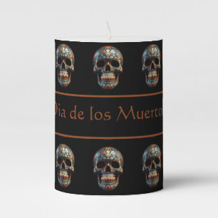 3D Day of the Dead skull Pillar Candle
