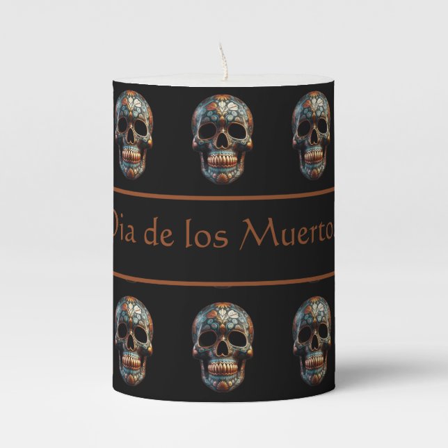 3D Day of the Dead skull Pillar Candle (Front)