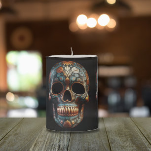 3D Day of the Dead skull Pillar Candle