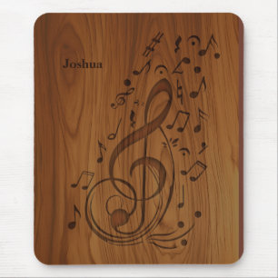 3D Debossed Clef Musical Notes on Wood Mouse Pad