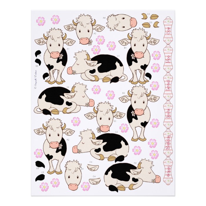 3D Decoupage   Cute Moo Cow Black & white Cows Personalized Letterhead