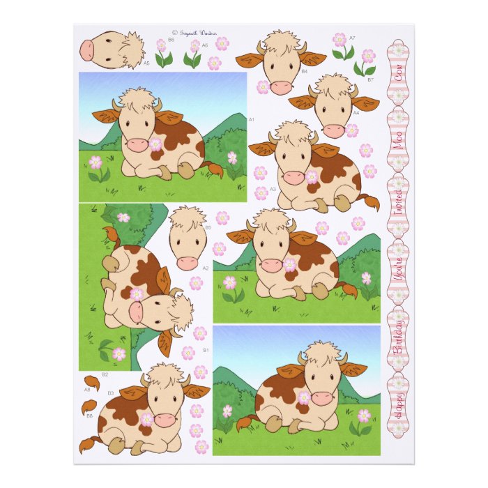 3D Decoupage   Cute Moo Cow Comtoise Cows Letterhead Template