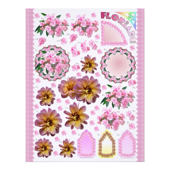 3D Decoupage   Floriade   Pink garden flowers Letterhead Template