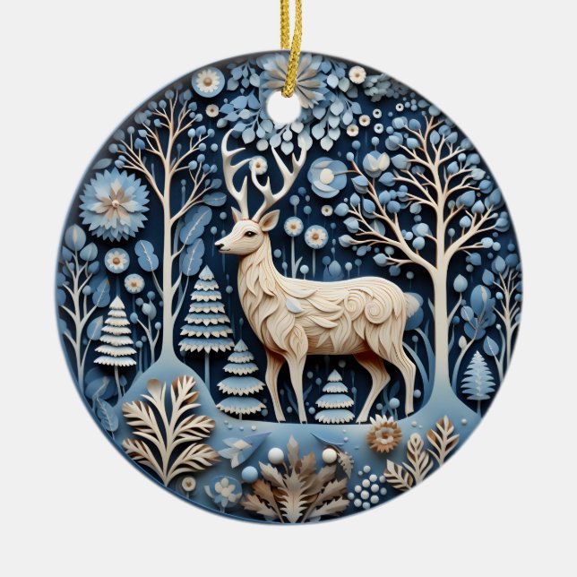 3D Deer Chirstmas Animal  Ceramic Ornament (Front)