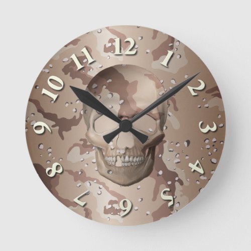 3D Desert Camo Skull Round Clock