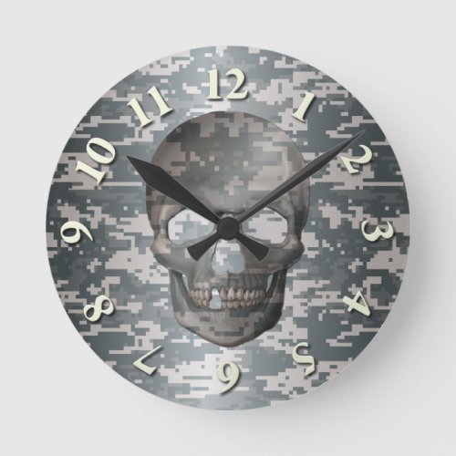 3D Digital Camo Skull Round Clock