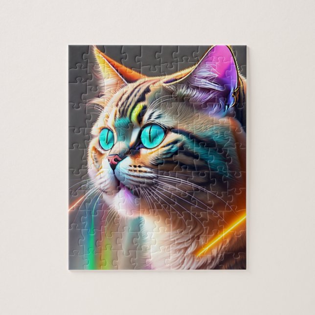 3D Digital Colorful Cat Jigsaw Puzzle (Vertical)