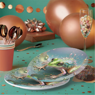 3D Dimensional Green Fractal Art Frog, Paper Plates