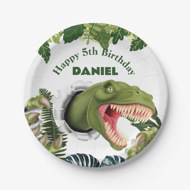 3D Dinosaur Birthday Paper Plates (Front)