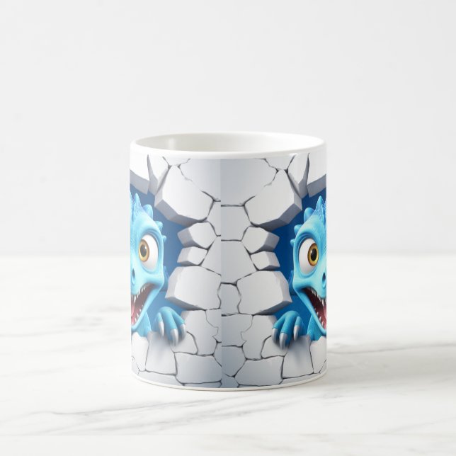 3D Dinosaur Hole in a Wall Mug: Quirky and Playful Coffee Mug (Center)