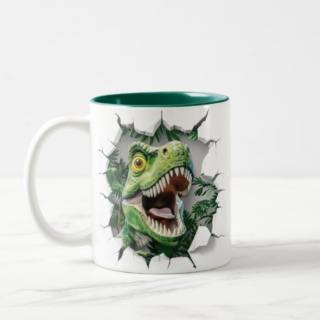 3D Dinosaur Hot Cocoa Kids Two-Tone Coffee Mug (Left)
