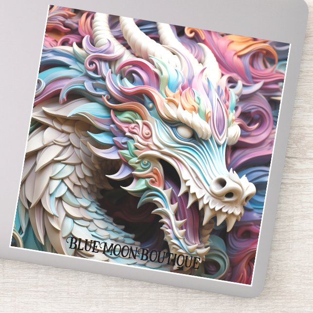 3D Dragon and Flowers Custom-Cut Vinyl Sticker (Detail)