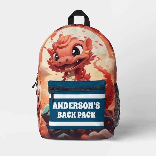 3D Dragon Personalized Kids Name Printed Backpack (Front)