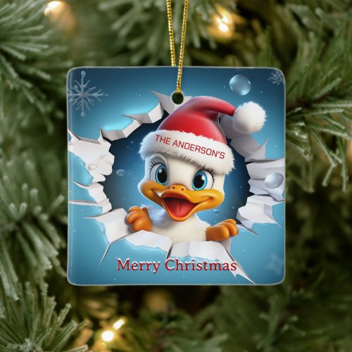 3D Duck Christmas Ceramic Ornament