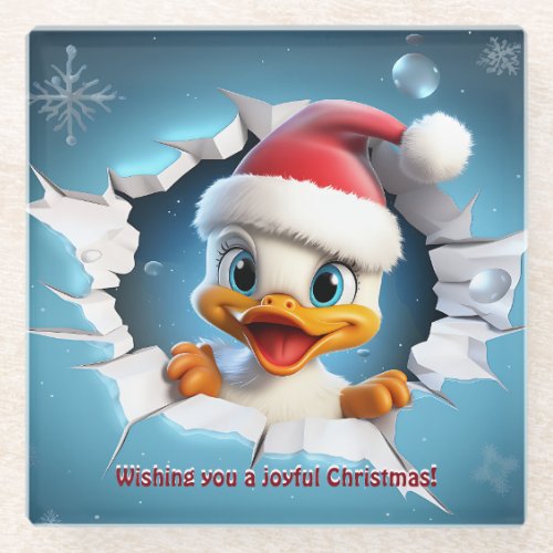 3D Duck Christmas   Glass Coaster