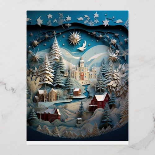 3D Effect Abstract Christmas Background Foil Holiday Postcard